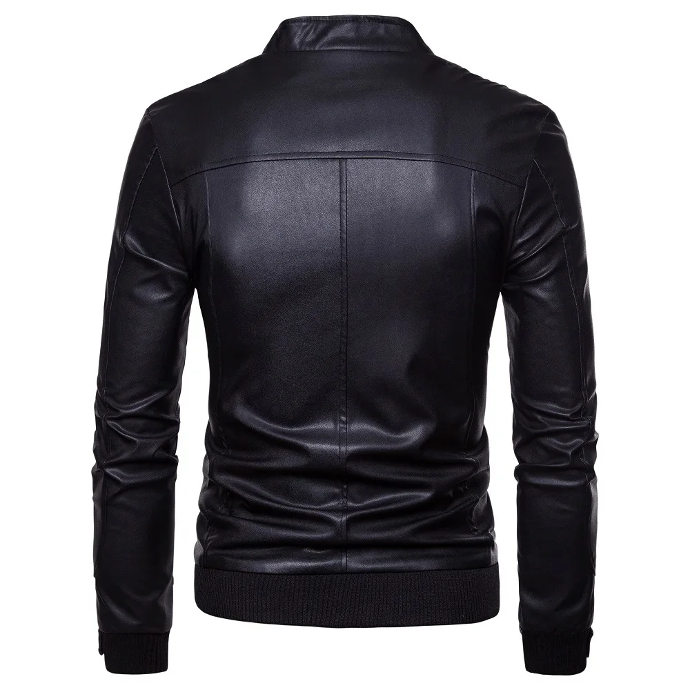 Autumn new men\'s Korean version slim standing collar PU leather jacket