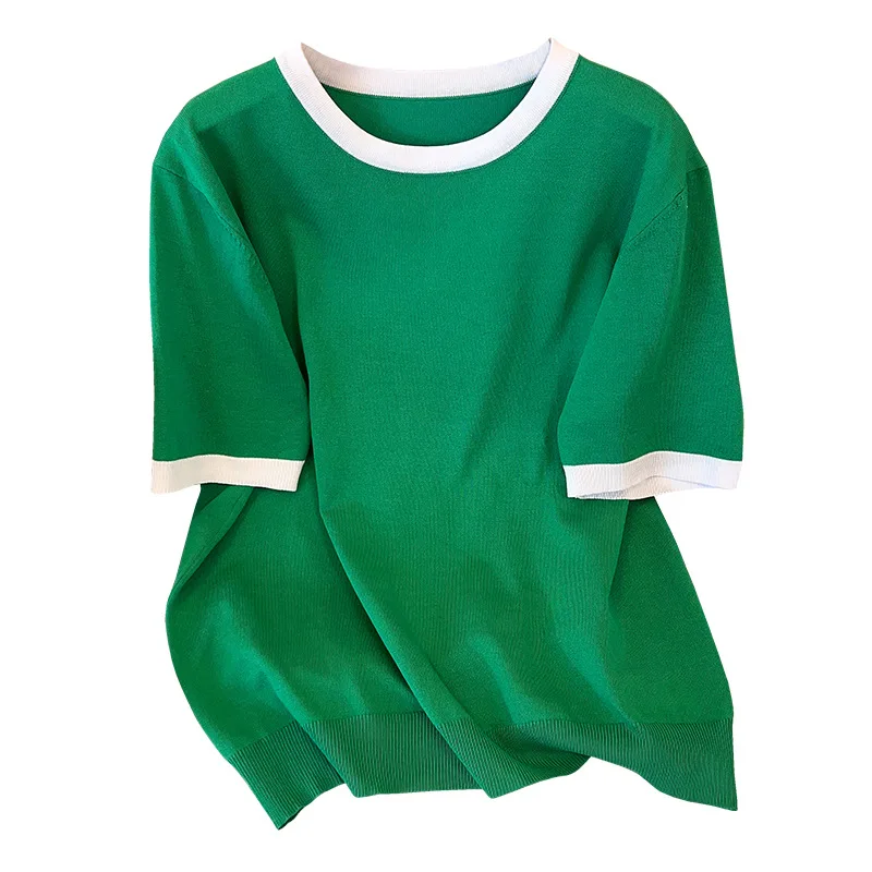 6XL7XL Women Summer Clothing Big Size Women Clothing Icy Silk Knitted Women T Shirts Shows Thin 100/150/175kg Short Sleeve Tops