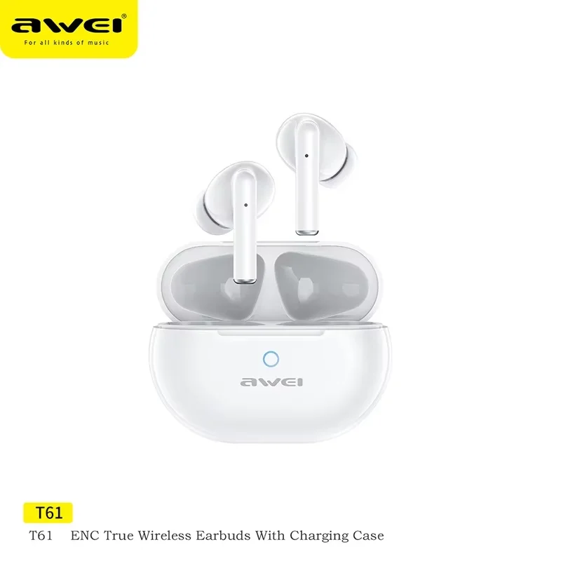 

Awei T61 Wireless Bluetooth 5.3 Earphones Sport Noise Reduction ENC Headphones with 4 Mic TWS Earbuds 300mAH Long Standby