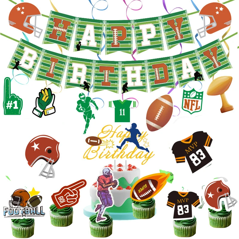 NEW Super Rugby Theme Flag Pulling Birthday Party Decoration American Football Flag Pulling Cake Flag Insertion Articles