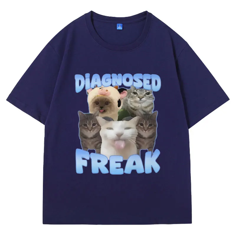 Zdiagnozowano dziwaczny zabawny Meme kot z arbuzem T-Shirt męski kobiety Oversized Streetwear T Shirt moda za duże bawełniane T shirty męskie