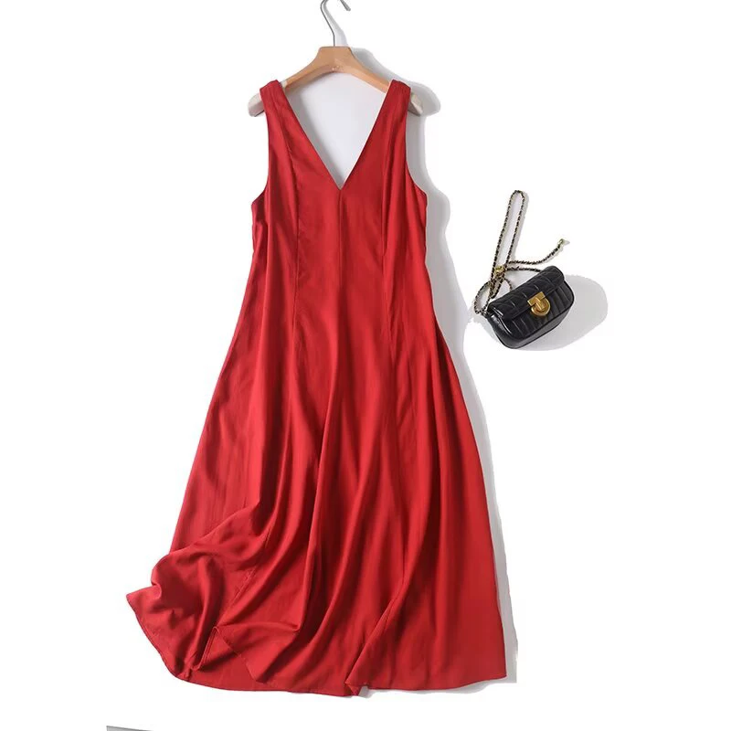 YENKYE 2025 النمط الفرنسي الكتان فستان طويل المرأة مثير عارية الذراعين الخامس الرقبة واسعة الأشرطة ألف خط فساتين الصيف عادية ماكسي فيستدوس #2