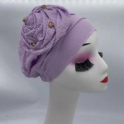 2022 Rose Flower Turban Hat Woman Beanies Muslim Headscarf Bonnet Cancer Chemo Cap Islam Head Wraps