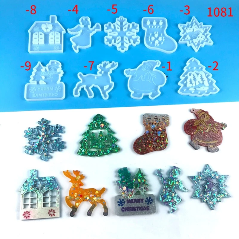 Moldes de resina brillante para llavero de Navidad, molde de silicona para bricolaje, colgante de llavero, joyería, moldes para manualidades de resina epoxi