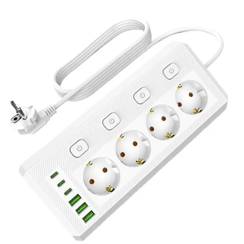 AAAEL-Desktop Corner Power Strip Multi Plug Outlet With Independent Switch 4 USB Ports For Home Office Desk EU PLUG B