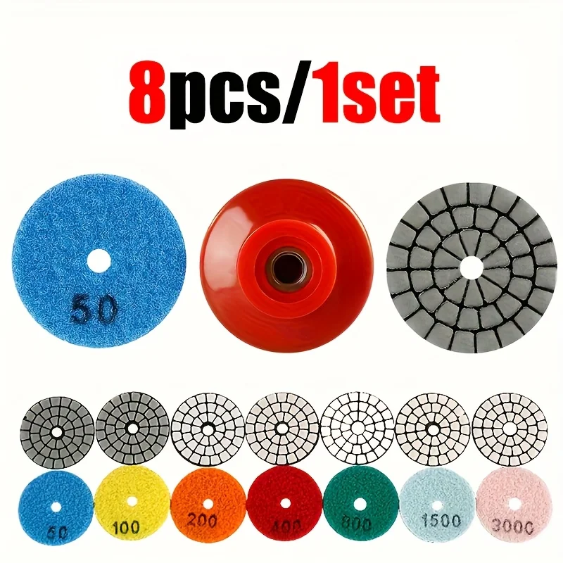 7 قطع من وسادات تلميع الماس مقاس 2 بوصة مع محول M14 - وسادات طحن الحجر الجاف من الدرجة الاحترافية للرخام والجرانيت والتيرازو