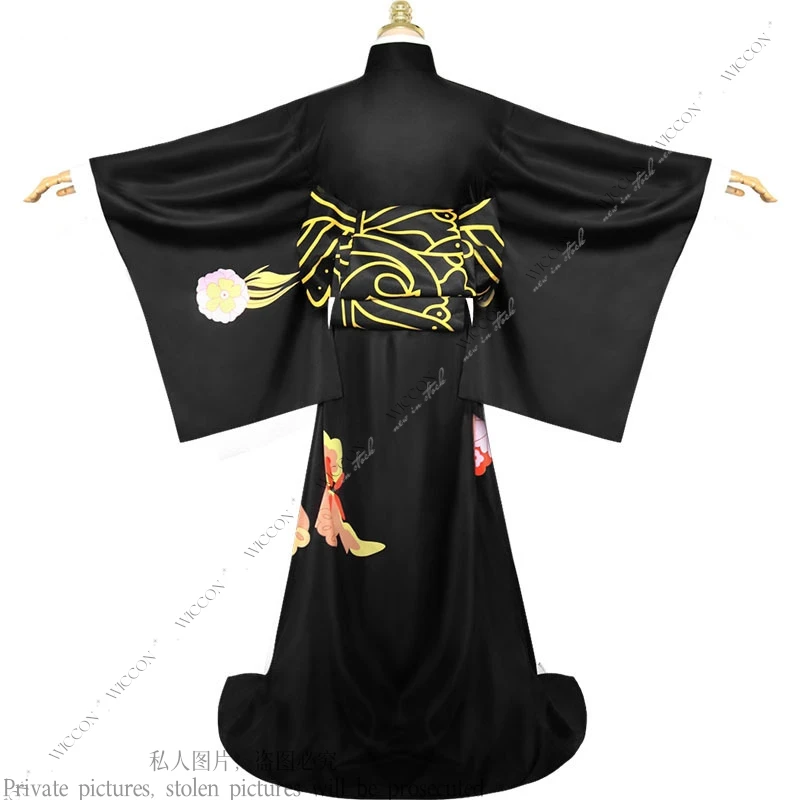 Kibutsuji Muzan Anime Cosplay Costume Headwear Wig Kimono Woman Adult Halloween RolePlay Party Demon King Women's Dress Full Set