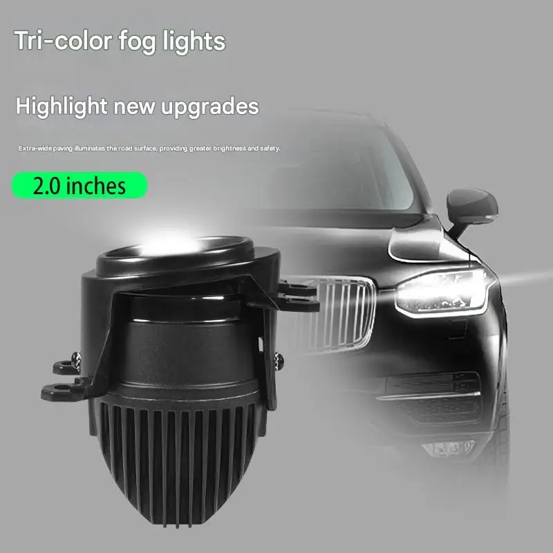 2 Inch Bi LED Projector Fog Light with Halo Triple Color White Yellow Dual Beam High Low Super Bright for  Car LED Fog Lamp