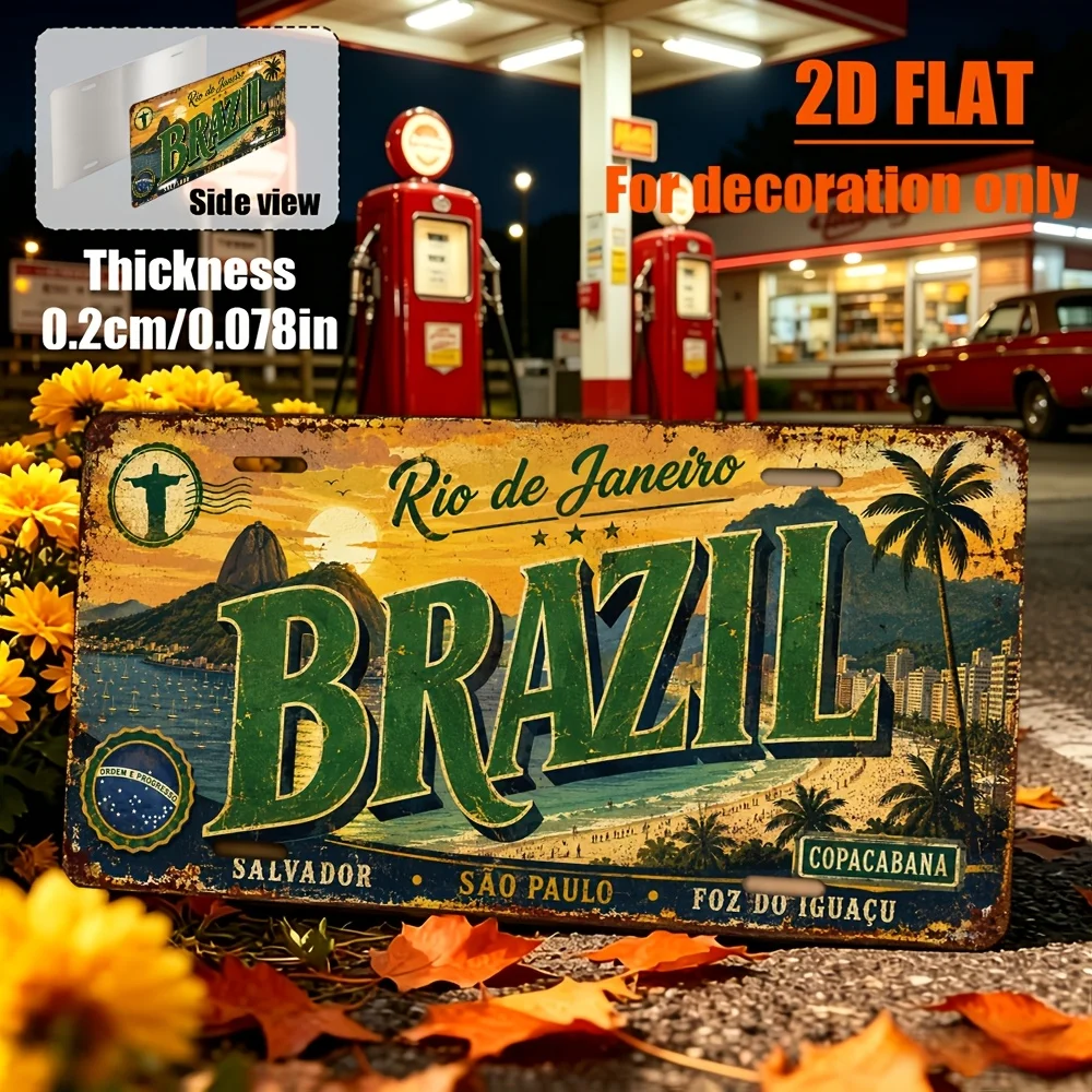 2D Flat - Decorative Sign 2D Flat - [2D Flat] 2D Flat - [2D Flat] 2D Flat Printing, 1pc, Brazilian Theme Retro Sign, Home Decor,