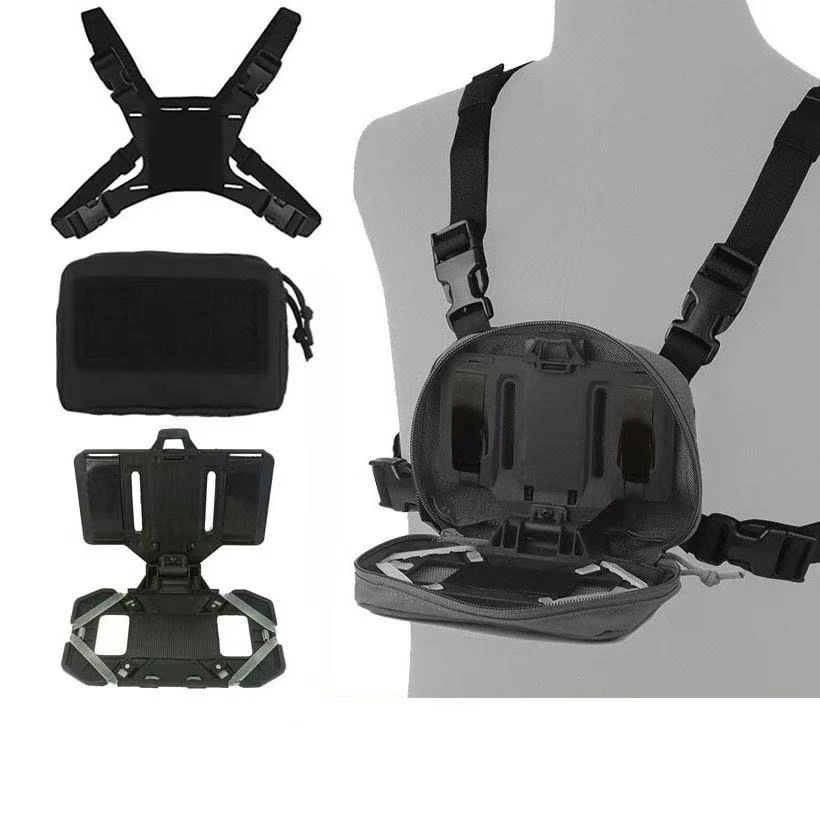 Foldable Tactical Navigation Board Kit with Chest Harness & Protective Case MOLLE Phone Mount for Outdoor Hiking, POV Filming