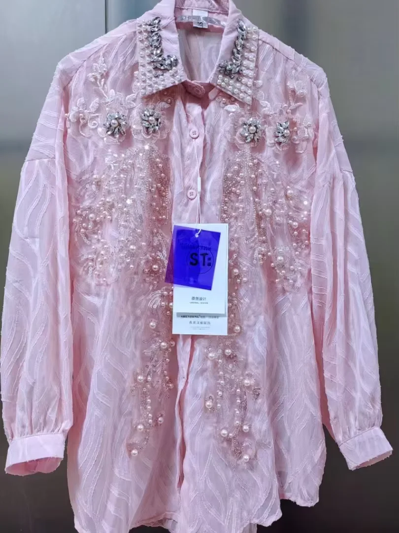 

2026 Spring Summer Women's Blouses and Shirts Women's Clothing Women Pink Oversize Tops Women's Shirt Loose Casual Blouse