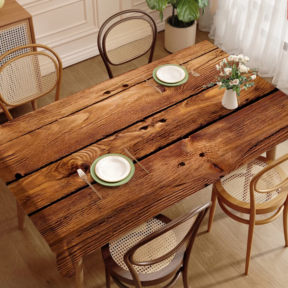 Beautiful Wood Rectangular Tablecloths Washable Wedding Party Kitchen Dining Living Room Birthday Decoration Table