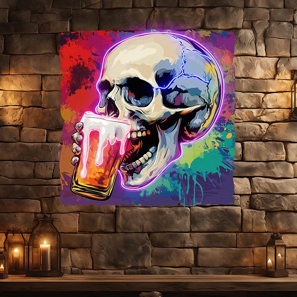 

Skull Drinking Beer Led Neon Sign for Beer Club Pub Wall Decor Custom Neon Sign Home Party Decoration Light Personalized Gifts