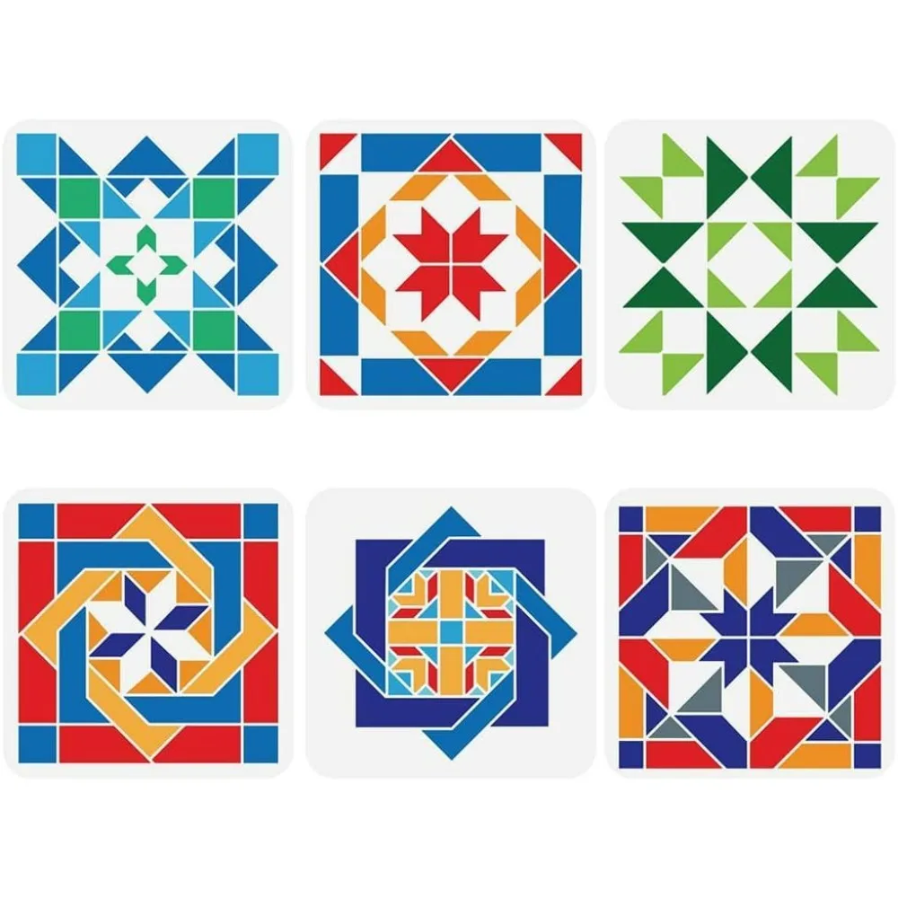 6 Pcs Sunshine Barn Quilt Stencil 7.87x7.87 inch Kaleidoscope Quilt Block Painting Stencil Plastic Geometric Patterns Stencil