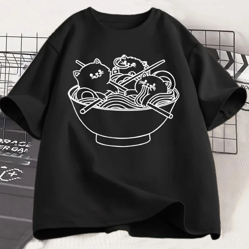 

Japanese Style Cat Ramen T-Shirt Cotton Short Sleeve Kawaii Anime Tshirt Ramen Kitten Graphic Tees Cute Food Tee Shirt Clothes