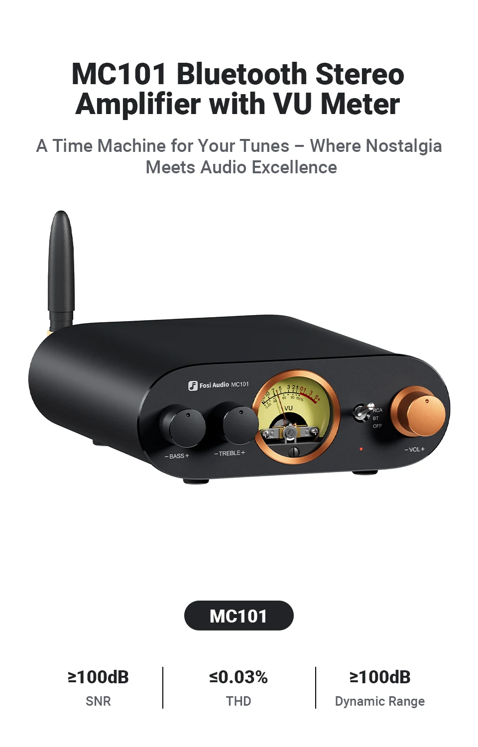 Fosi Audio MC101 Bluetooth-Stereoverstärker Home Audio Mini-Verstärker mit VU-Meter 2-Kanal-HiFi-Empfänger für passive Lautsprecher – Detail 4