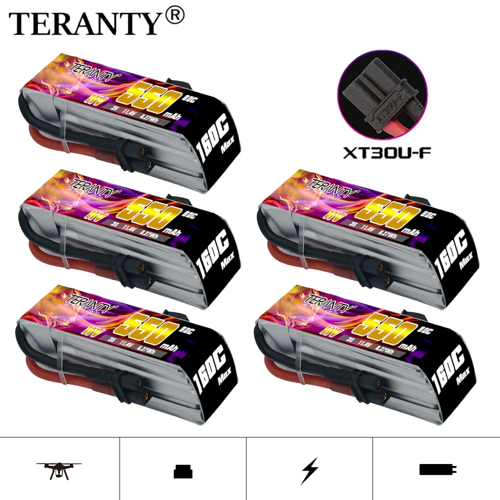 Treanty-アップグレードされた高圧足バッテリー、屋内十字航空機モデル、fpv高レート、550mah、3s、11.4v、80c、160c、1個、2個、3個、4個、5個