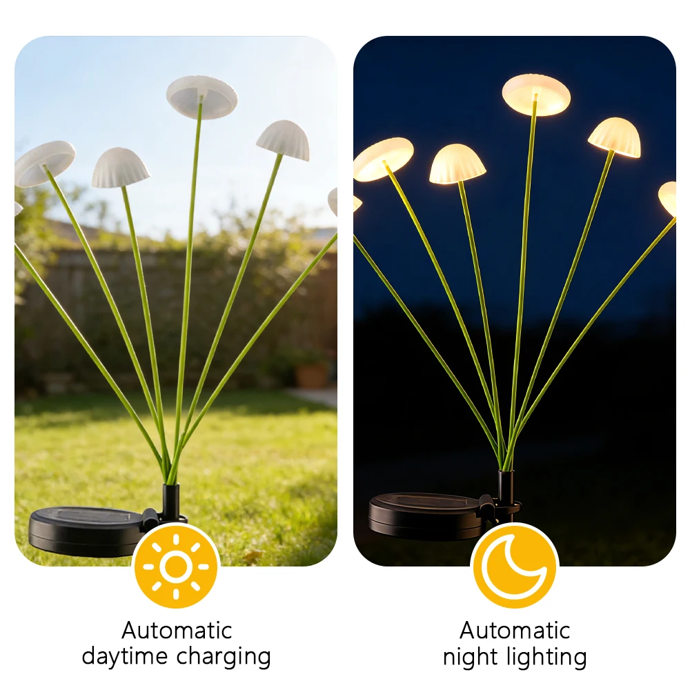 Solar Garden Lights LED Mushroom Lights Waterproof Outdoor Jellyfish Ambiance Lights for Yard Patio Decoration