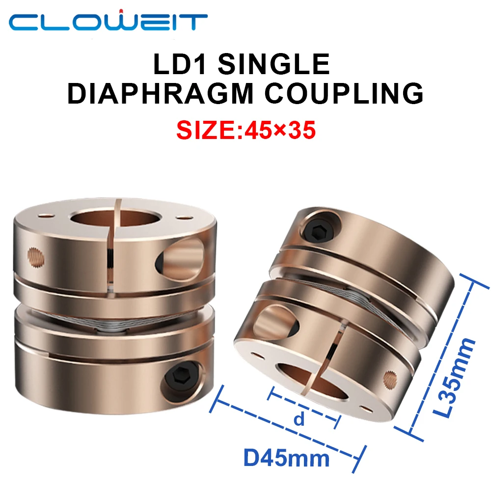 Cloweit D45L35 Single Diaphragm Coupling Coupler Flexible to Servo Stepper Motor 6mm 8mm 10mm 22mm Shaft Diameter