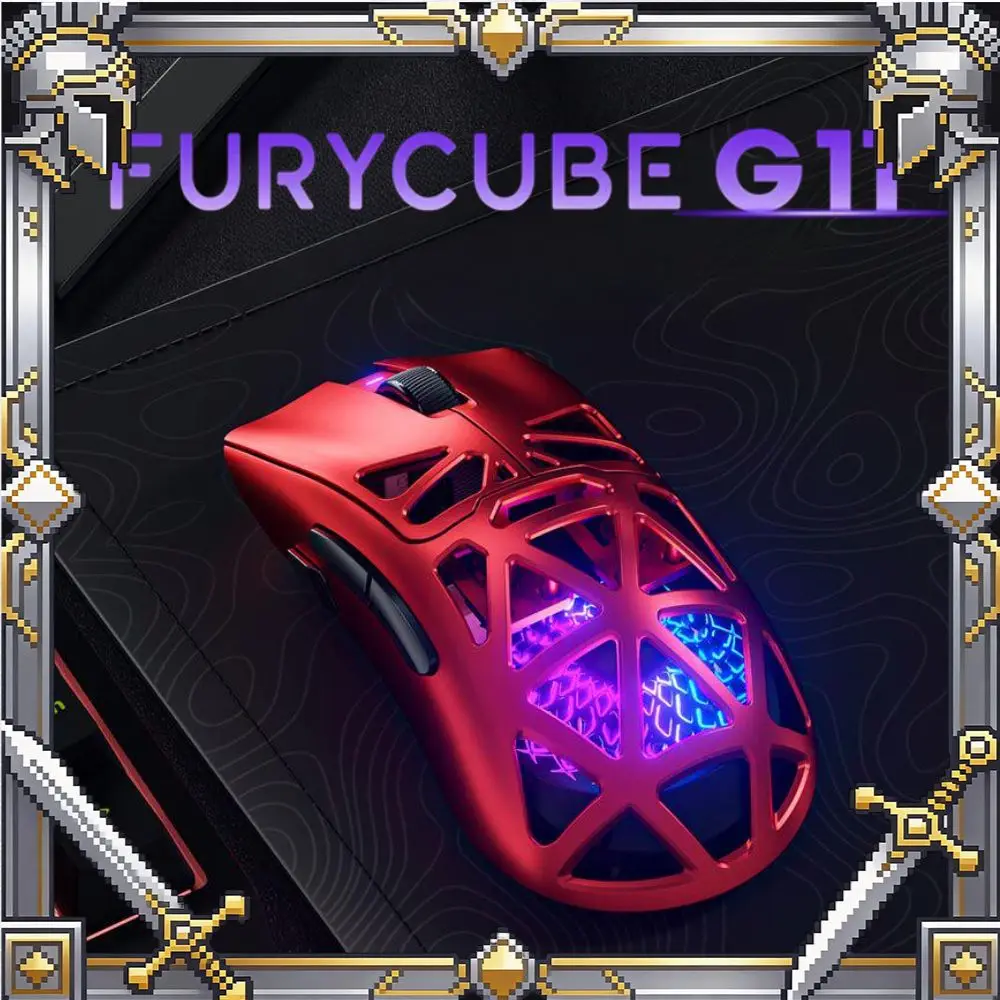 Furycube G11 Mouse Tri-mode Wireless Paw3311 Hollow Out Low Latency Game Mouses Lightweight E-Sport Mouse Rgb Game Accessories