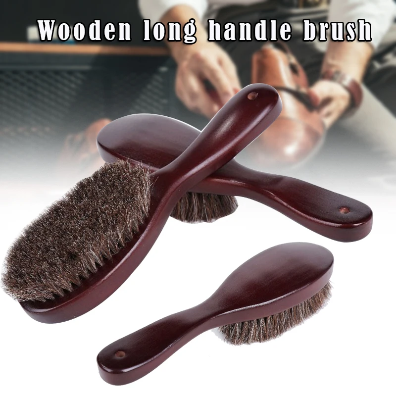 Rosshaar Schuhe Polieren Bürsten Leder Schuh Stiefel Pflege Sauber Polnischen Langen Holzgriff Reinigung Ölen Pinsel Reinigungs Werkzeug