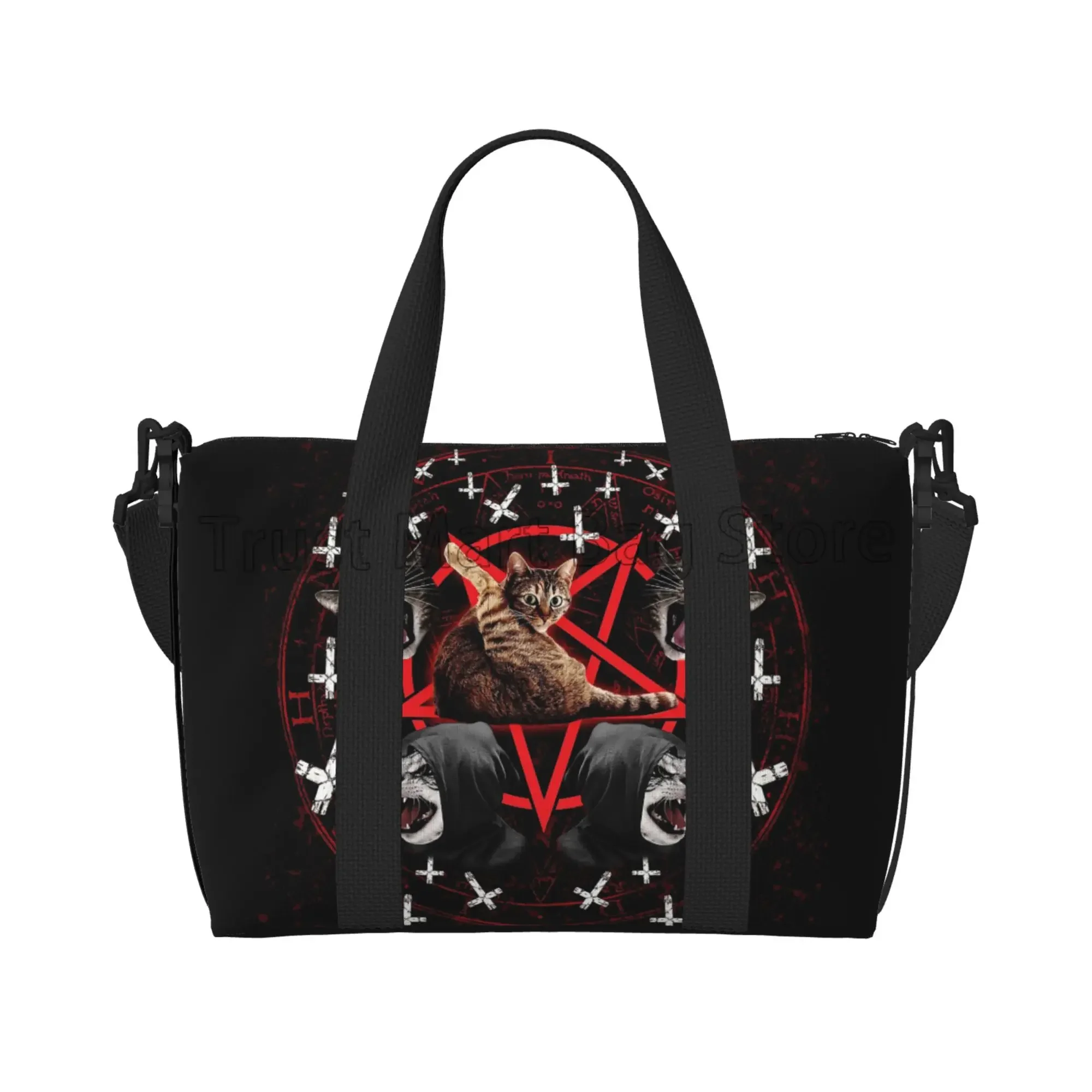 Pentagram Satanic Cats Death Black Metal Duffel Bag Lightweight Travel Bags for Sports Gym Foldable Weekender Overnight Bags