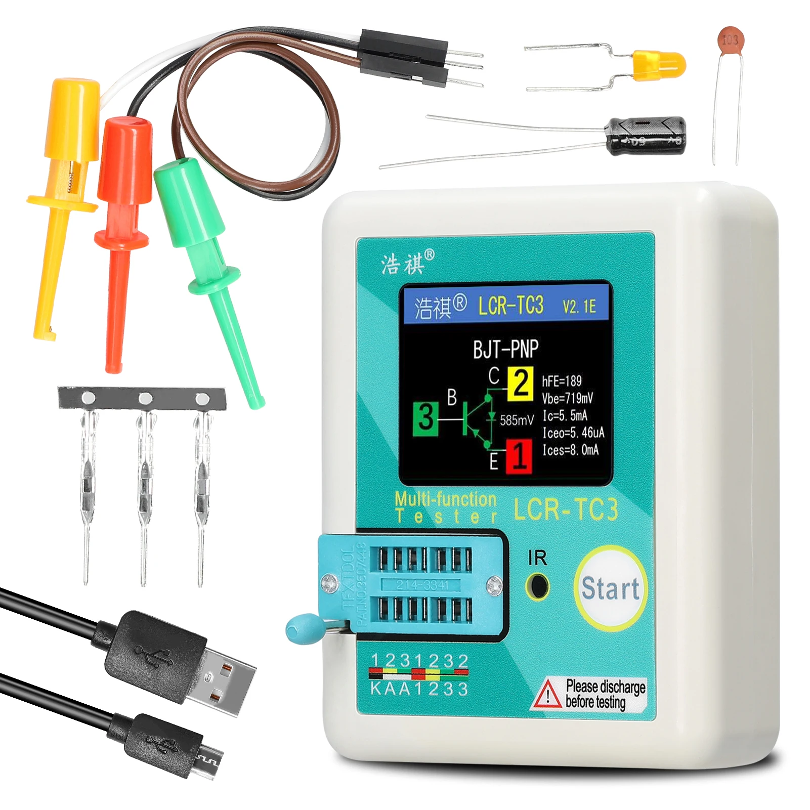 LCR-TC3 Transistor Tester Zener Diode Voltage Regulator NPN PNP Bipolar Potentiometer Inductor Capacitor Thyristor Tester