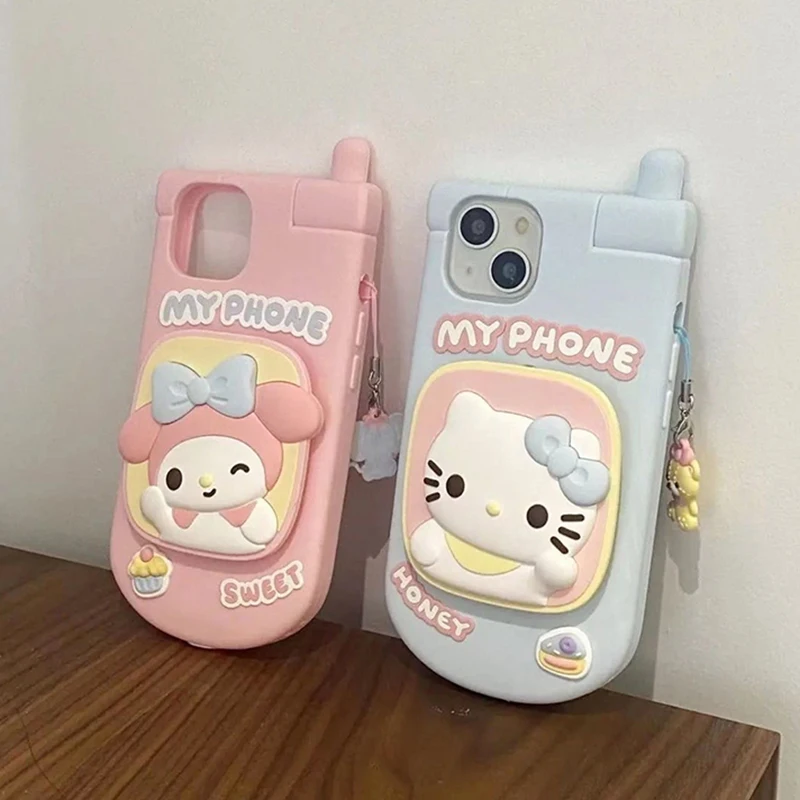 Custodia per telefono in Silicone a specchio santos Hellokittys per Iphone 11 12 13 14 Pro Max custodia Cover posteriore antiscivolo antiurto per