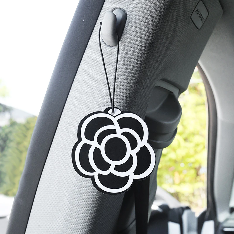 Camellia Flower Car Air Freshener Hanging Rear View Mirror Perfume Pendant Long Lasting Solid Fragrance Auto Interior Decoration