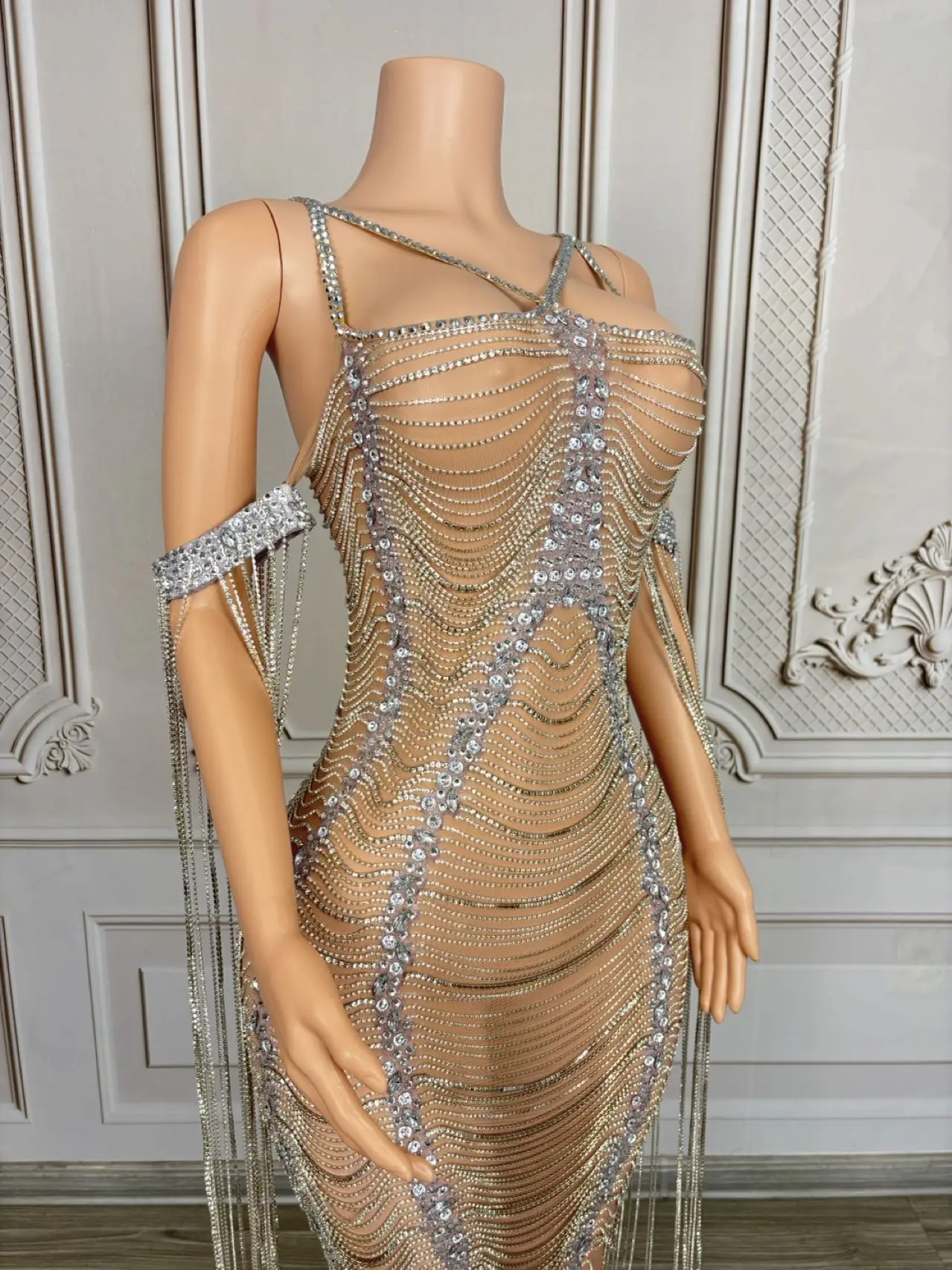 Sukienka wieczorowa Xiliu, błyszcząca, z dżetami, frędzlami, luksusowa, elegancka, damska, na studniówkę, sukienka na ukończenie szkoły, ekskluzywna, formalna, seksowna suknia.