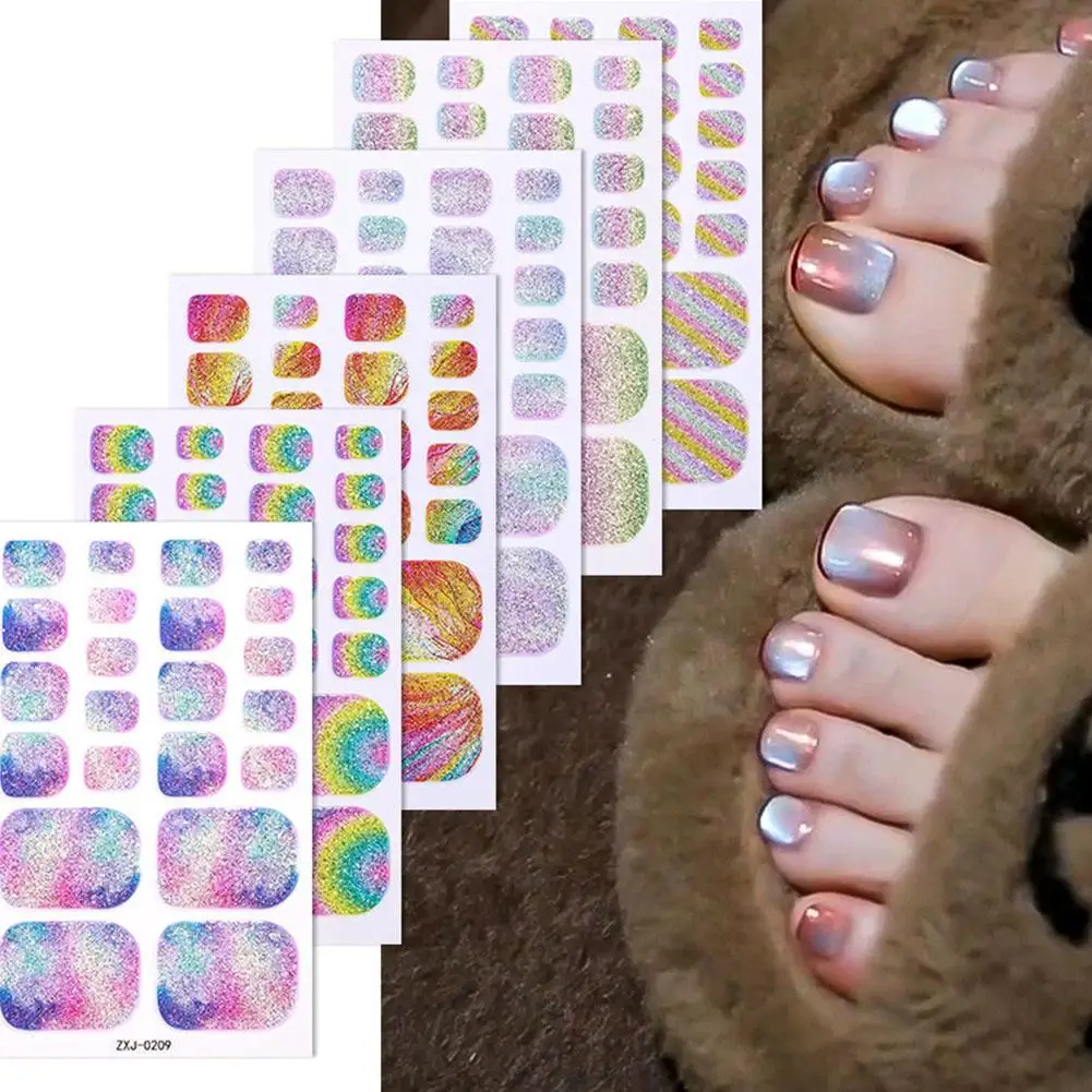 Rainbow Glitter Toe Nail Stickers Self Adhesive Waterproof Salon Quality Easy Apply No Dry Time Summer Beach Party Daily Wear