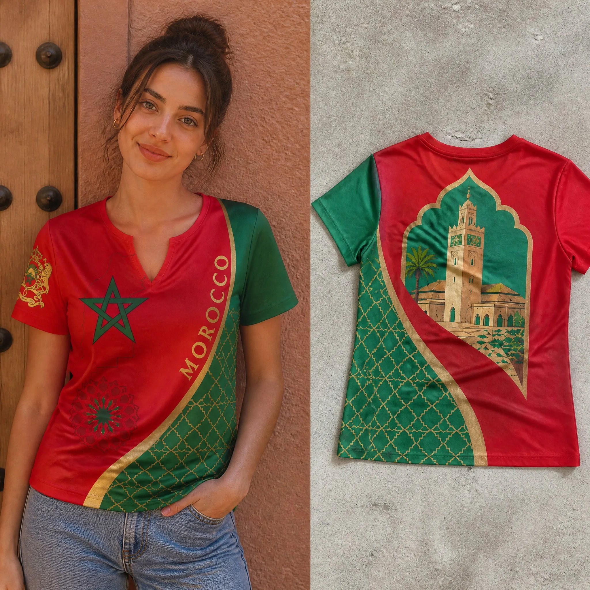 Womens V Neck Short Sleeve Morocco T Shirt Mosaic Palace Skyline Graphic Casual Summer Tee Exotic Cultural Daily Wear Soft Touch