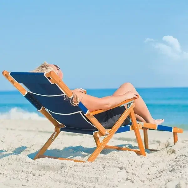 OEM logo printed design wood beach chair folding beach lounge chair with chairarms chair beach