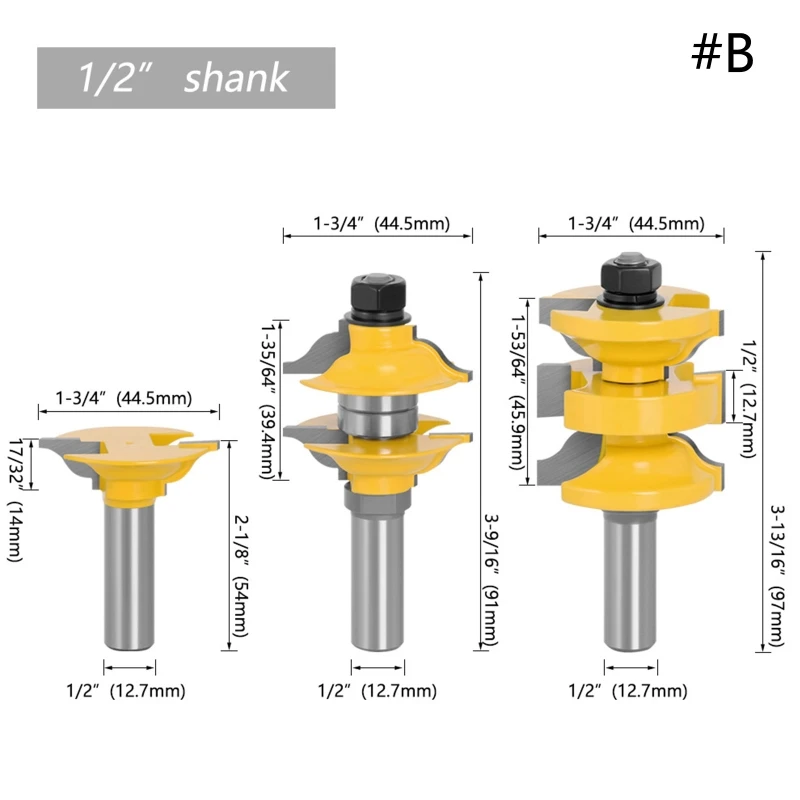 แบบพกพา 3x Router Bits แกะสลัก 12 มม.12.7 มม.คาร์ไบด์เครื่องตัดสำหรับประตู Ogee
