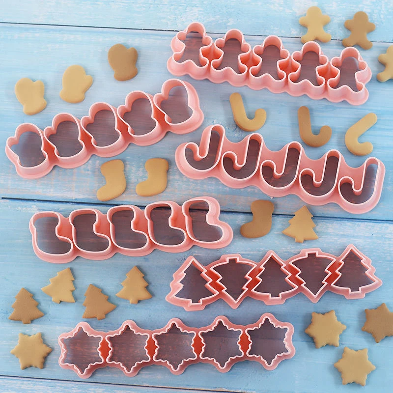 Mini Christmas Cookie Cutters Stamp Xmas Tree Gingerbread Man Pattern Biscuit Embosser Mould Cake Fondant Baking Decorating Tool