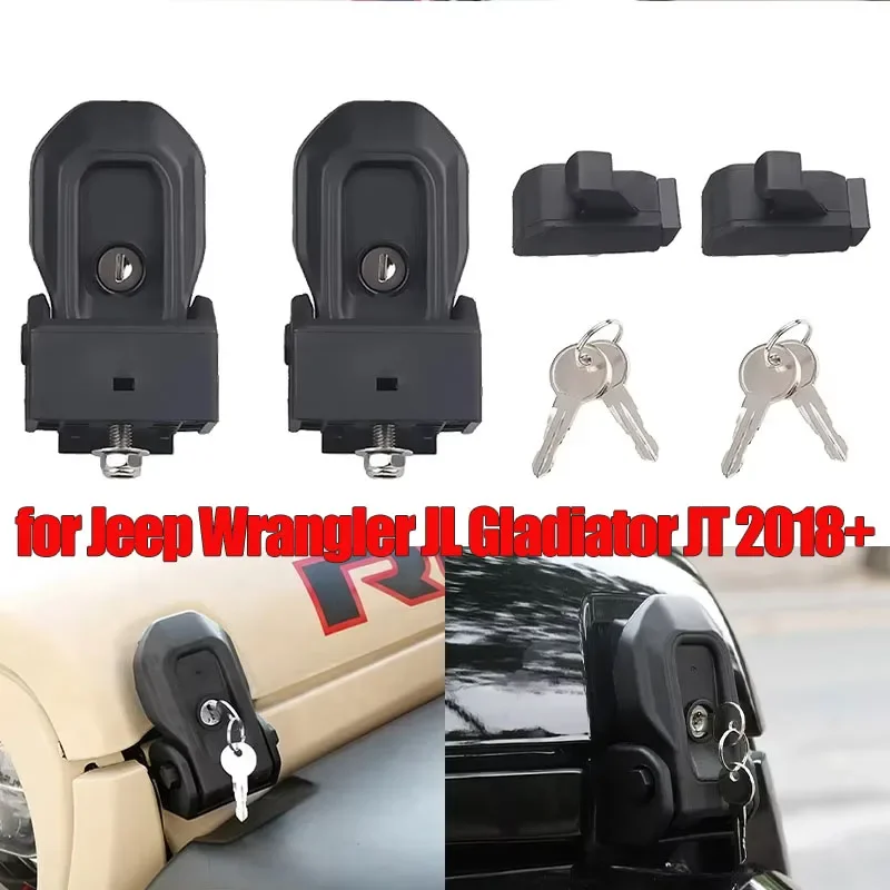 Car Hood Catch Latches Locking Anti-theft With Key Bonnet Anti-Theft Accessories for Jeep Wrangler JL Gladiator JT 2018-2023