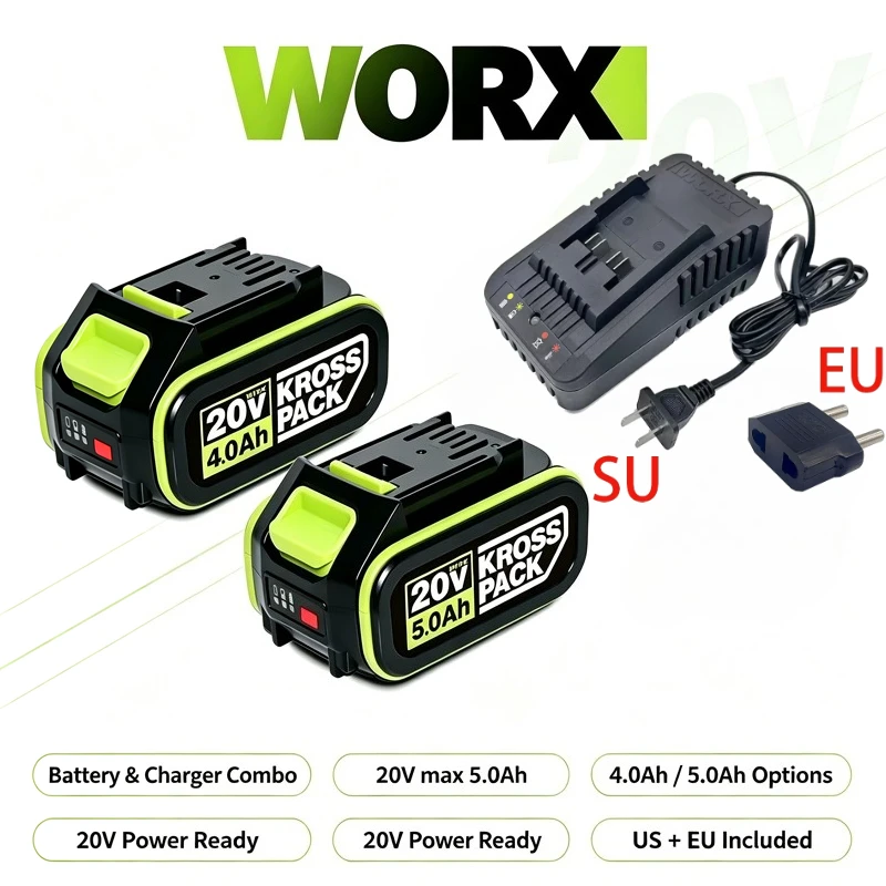 Genuine WORX 20V 4/5.0Ah Battery Fit WA3406 WA3551 WA3553,High Performance Li-ion Battery For Cordless Drill Polisher Home Tools