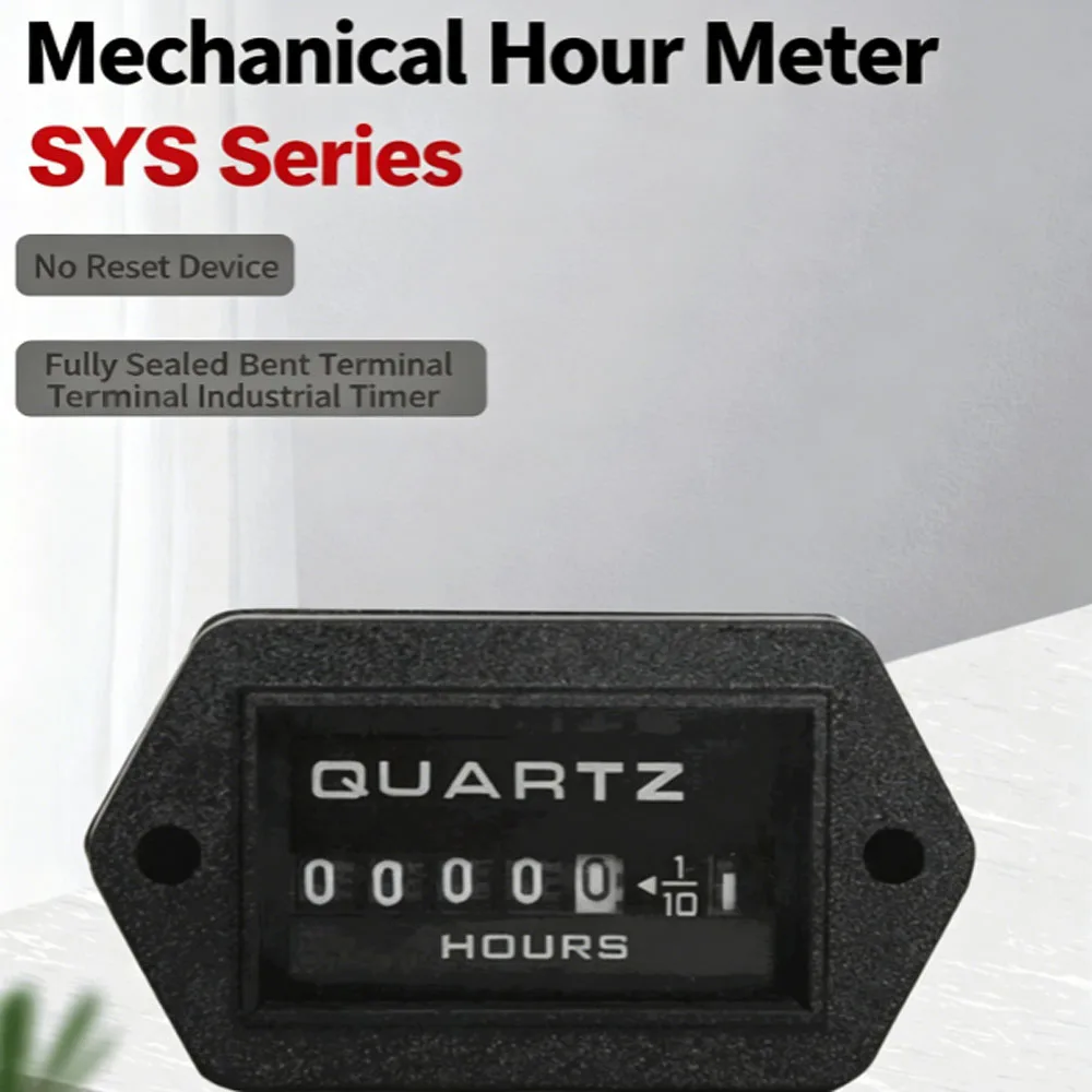SYS Mechanical Quartz Hour Meter Bent Terminal DC12-36V AC220V Car Instrument Timer Engine Cumulative Time Counter for Generator