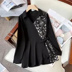 2023 Spring and Autumn Women's New Fashion Colored V-neck Lace Up Loose Casual Comfortable Versatile Commuting Chiffon Top