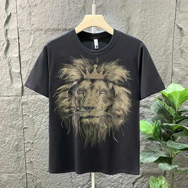 

Легкая роскошная дизайнерская футболка с ромбовидным принтом льва для мужчин, летняя мода 2026, красивая мужская повседневная футболка с короткими рукавами