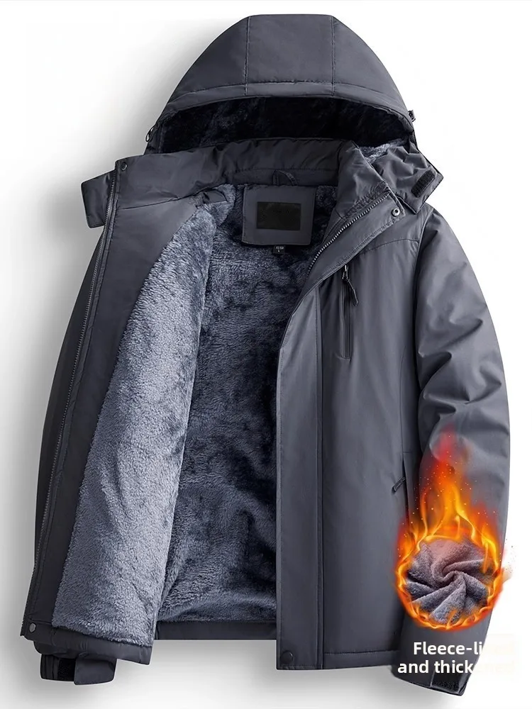 

Thiened Fce Cotton Jaet Мужская зимняя теплая ветрозащитная водонепроницаемая парка большого размера для отца среднего возраста и ли