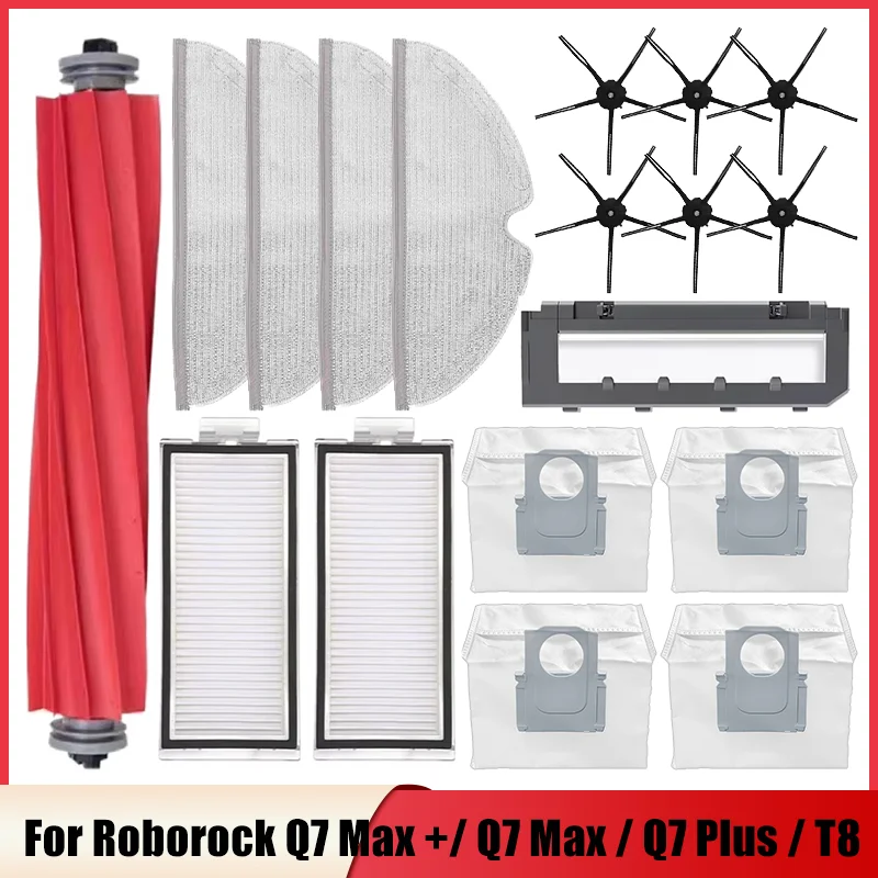 Kompatibel mit Xiaomi Roborock Q7, Q7 Max, Q7 Max Plus, Q7 Max+ Roboterzubehör, Hauptseitenbürste, Filter, Reinigungsbürste
