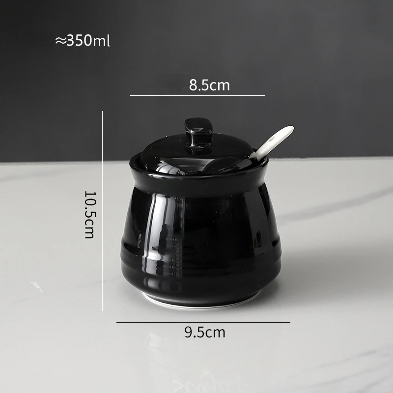 Ceramic Spice Container with Spoon,Porcelain Sugar Salt Cellars Jar with Lid,Round Condiment Organzier for Kitchen Accessories image 6