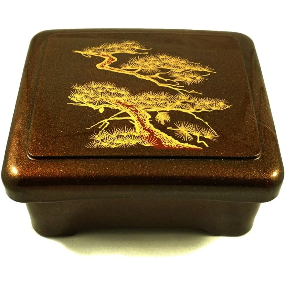 

4121, Bento Box Unagi Don Box Donburi Poke Box Traditional Japanese Lacquered Lunch Box, Made in Japan, Gold Pine (