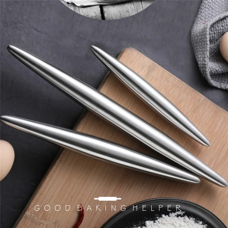 Stainless Steel Rolling Pin Kitchen Utensils Dough Roller Bake Pizza Noodles Cookie Dumplings Making Non-stick Baking Tools 2024