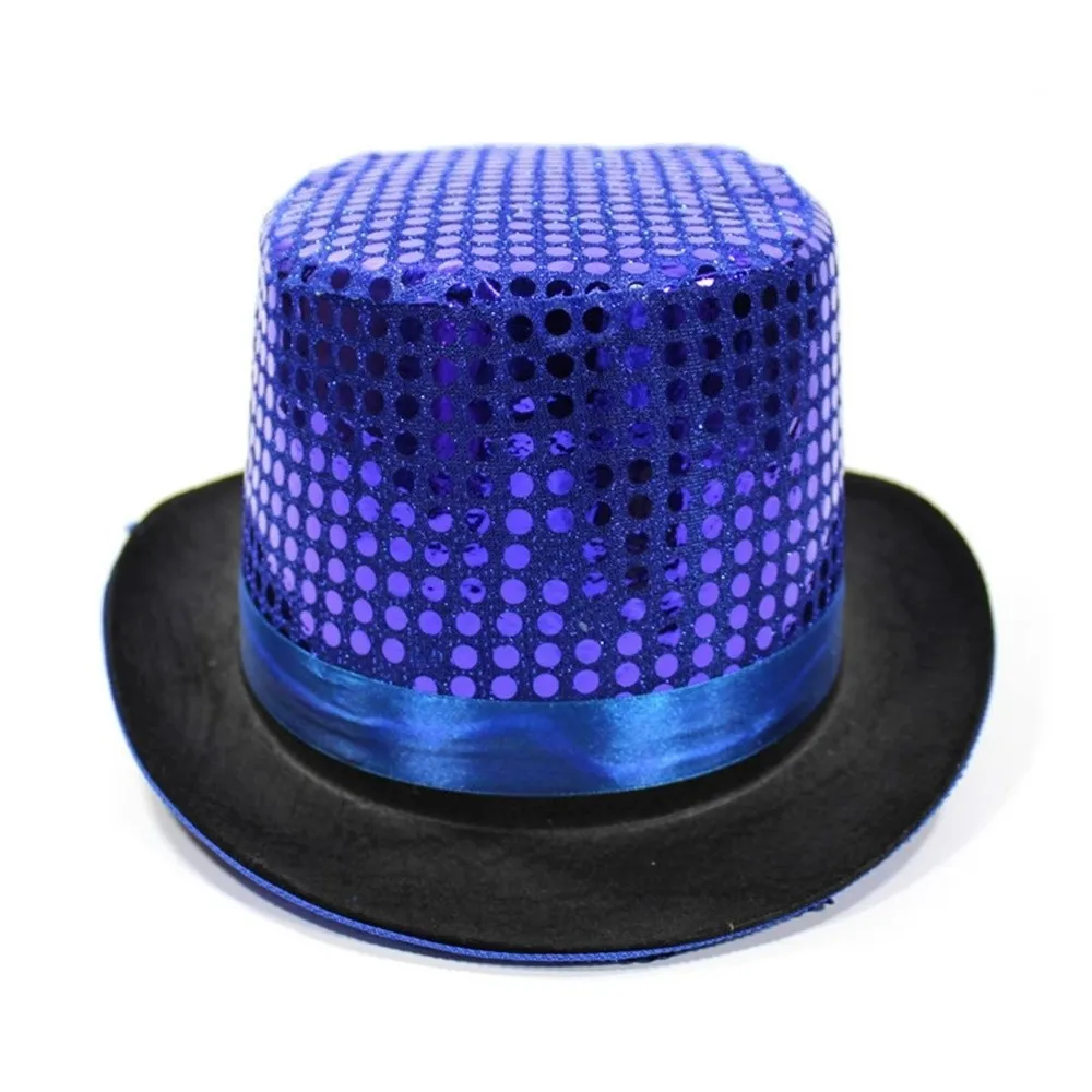 Retro Sequined Magician Top Hat Glitter Performance Prop Hat Jazz Sparkling Mirror Hat Stage Lighting Focusing Hat