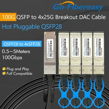 DAC cable 100Gb QSFP28 to 4*25Gb SFP28 direct insert copper Twinax cable 0.5m~5M for Mikrotik, Mellanox Fiber optic equipment