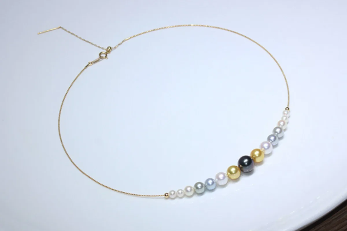 

Luxury Natural 17"7-12mm Genuine White Gray Gold Black Round Pearl Necklace Women Jewelry 102668AAA