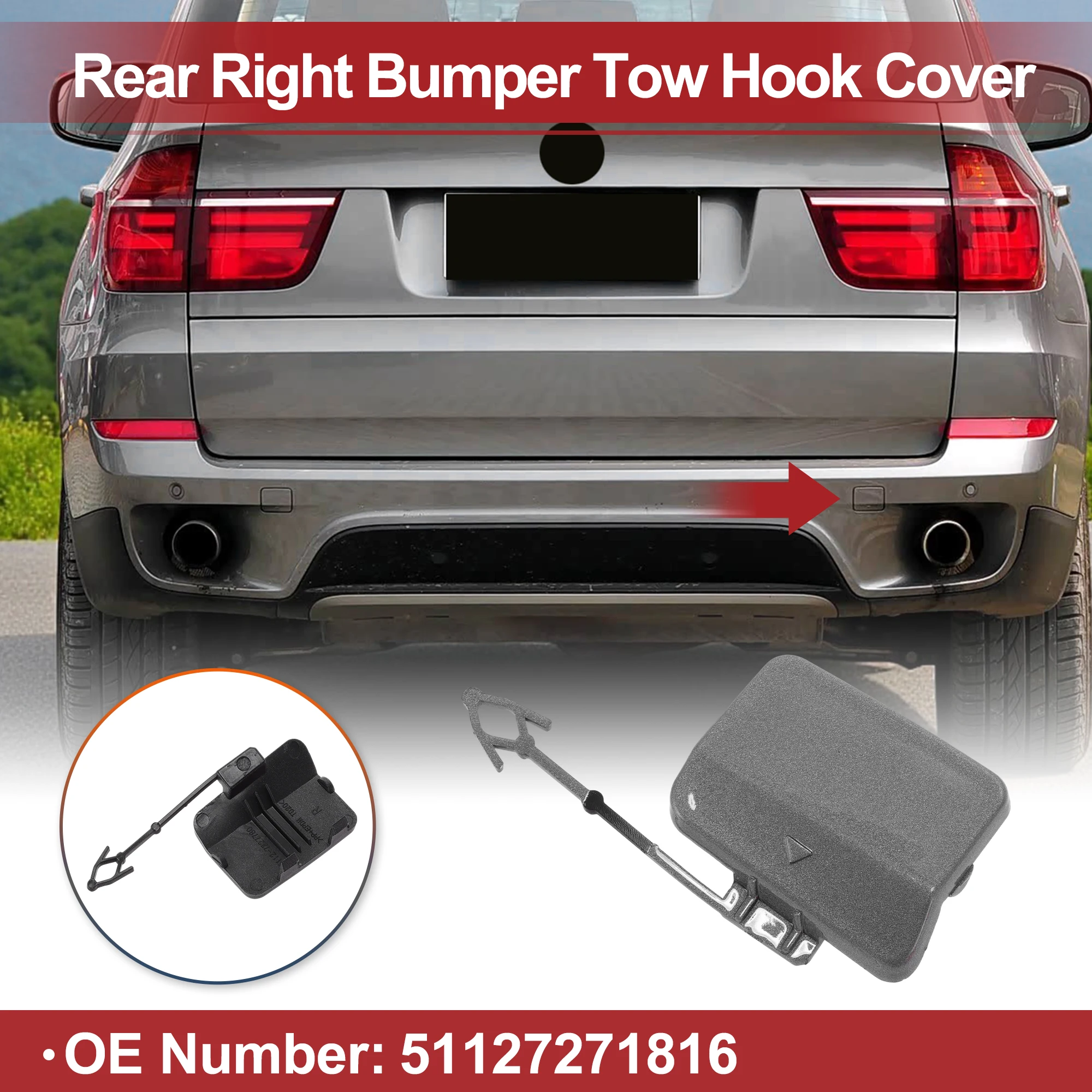 

X Autohaux Car Tow Hook Cover Cap for BMW X5 E70 2011-2013 Hook No.51127271816 Gray