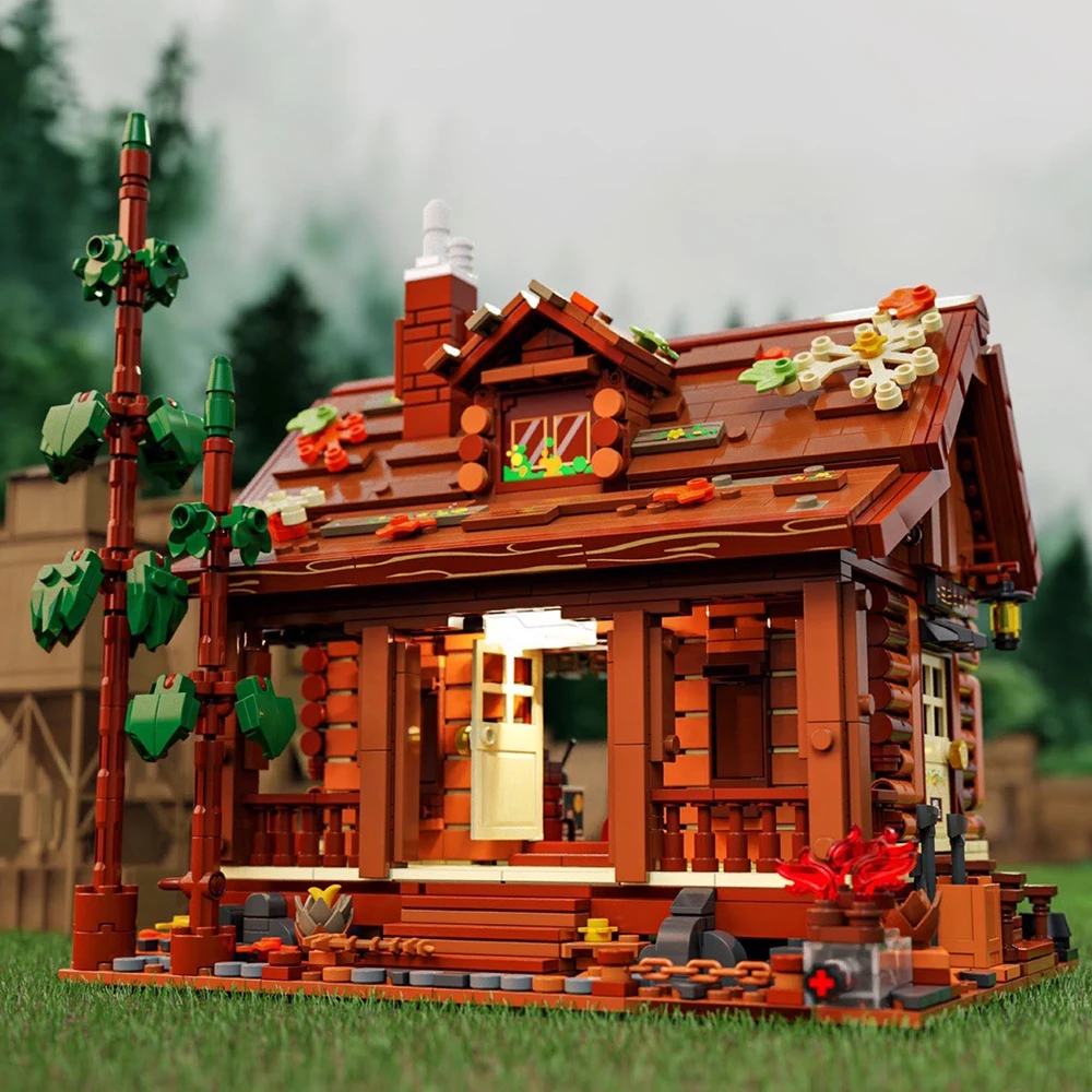 Blocs de construction de cabine de bûches forestière, série Street View, ville, forêt, maison en bois, modèle de briques, jouets pour garçons, cadeaux d'anniversaire avec LED